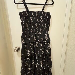 Floral Black Tiered Dress